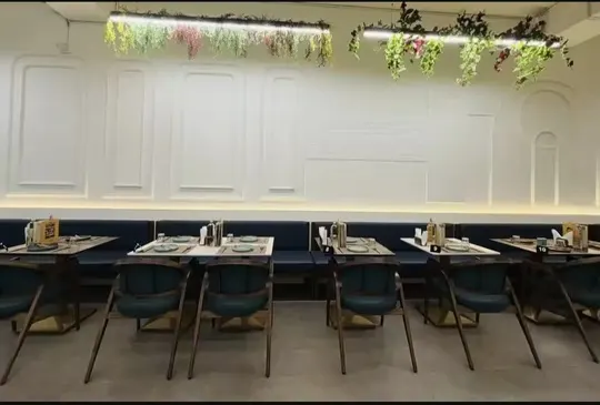 Thai Asian Food Restaurant, Ahmedabad — booth seating beneath hanging greenery decor